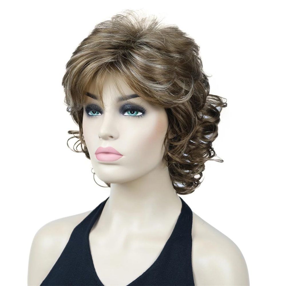 Natural Look Short Curly Auburn Mix Full Synthetic Wig For Women