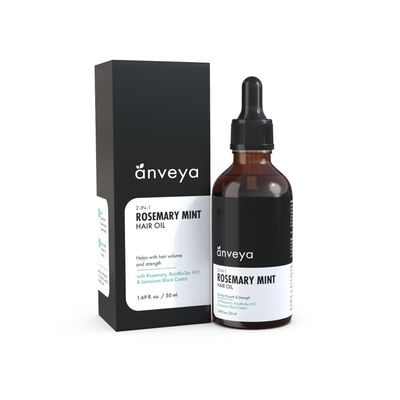 Anveya Rosemary Mint Hair Oil | Hair Oils for Hair Growth & Dandruff Control | Rosemary Oil for Hair Growth & Hair Care | Smoothens Dry Scalp, Reduces Hair Fall & Split Ends | for Men & Women | 50ml