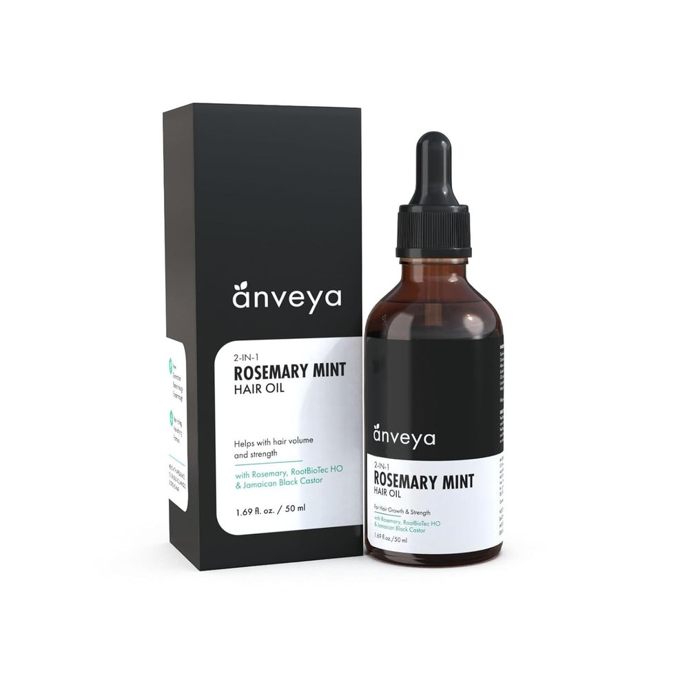 Anveya Rosemary Mint Hair Oil | Hair Oils for Hair Growth & Dandruff Control | Rosemary Oil for Hair Growth & Hair Care | Smoothens Dry Scalp, Reduces Hair Fall & Split Ends | for Men & Women | 50ml