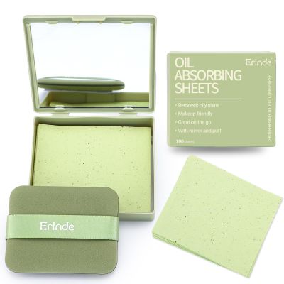 Erinde Oil Blotting Sheets for Face with Mirror and Puff, 200 Sheets Oil Blotting Paper for Oily Skin, Face Oil Absorbing Sheet, Natural Oil Control Film, Absorb Excess Oil, Makeup Friendly