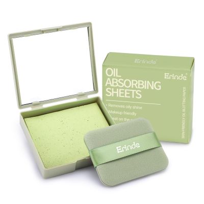 Erinde Oil Blotting Sheets for Face with Mirror and Puff, 100 Sheets Oil Blotting Paper for Oily Skin, Face Oil Absorbing Sheet, Natural Oil Control Film, Absorb Excess Oil, Makeup Friendly