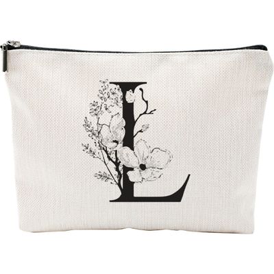 Birthday Gift Make Up Bag, A-Z Minimalism Monogrammed Botanical Alphabet Toiletry Bag, Floral Personalized Cosmetic Bag, Zipper Pouch, Travel Bag, Gifts For Women, Mom, Bridesmaid Gifts (L)-A12
