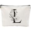 Birthday Gift Make Up Bag, A-Z Minimalism Monogrammed Botanical Alphabet Toiletry Bag, Floral Personalized Cosmetic Bag, Zipper Pouch, Travel Bag, Gifts For Women, Mom, Bridesmaid Gifts (L)-A12 view 1