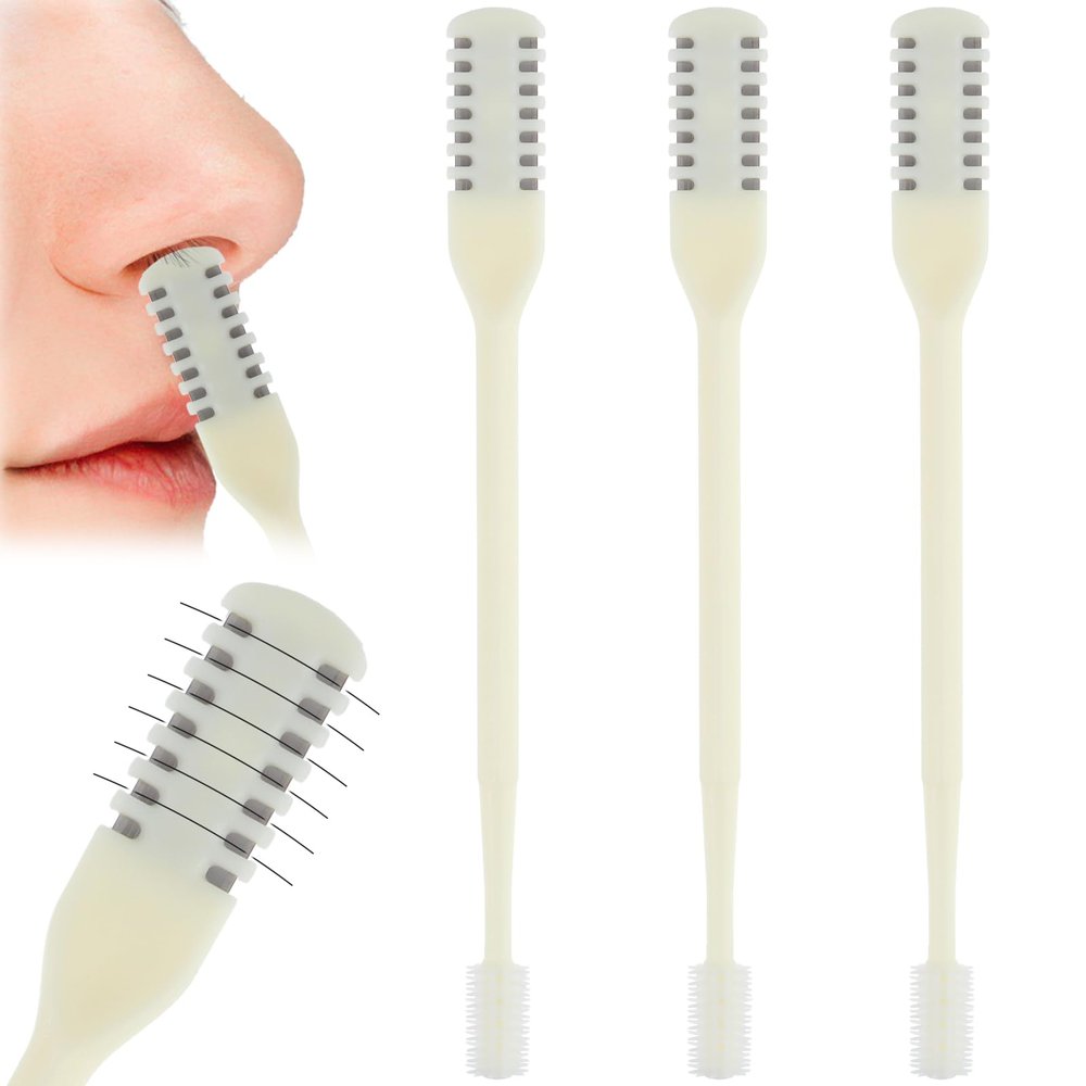 COMNICO Nasal Hair Cutter with Ear Picker, 3 Pcs Double Sided Nose Trimmer 2-in-1 Manual Nasal Hair Razor Cutter for Women & Men