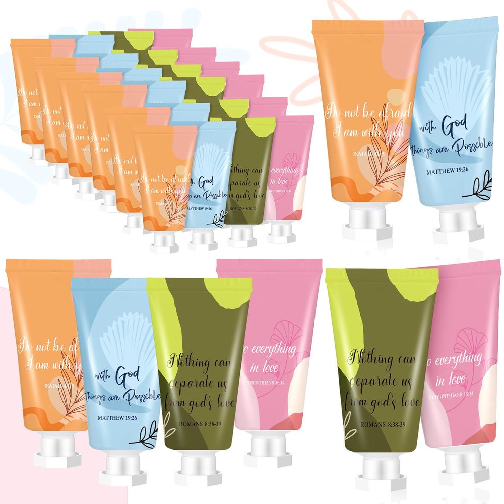 24 Pcs Christian Hand Lotion Bulk Gifts for Women Bible Verse Mini Travel Hand Cream Religious Valentine's Day Gift for Church Members Prayers Teachers Coworkers Homeless