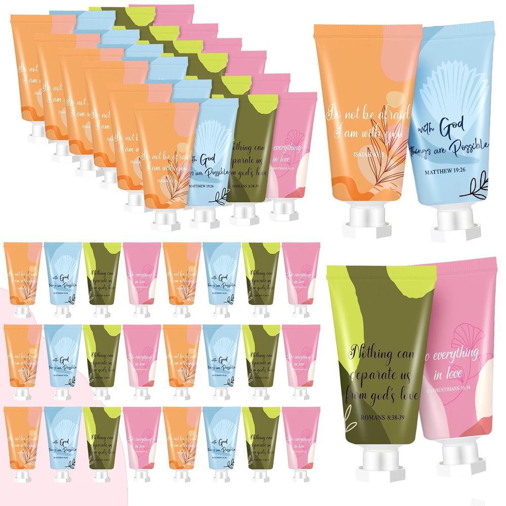36 Pcs Christian Hand Lotion Bulk Gifts for Women Bible Verse Mini Travel Hand Cream Religious Valentine's Day Gift for Church Members Prayers Teachers Coworkers Homeless