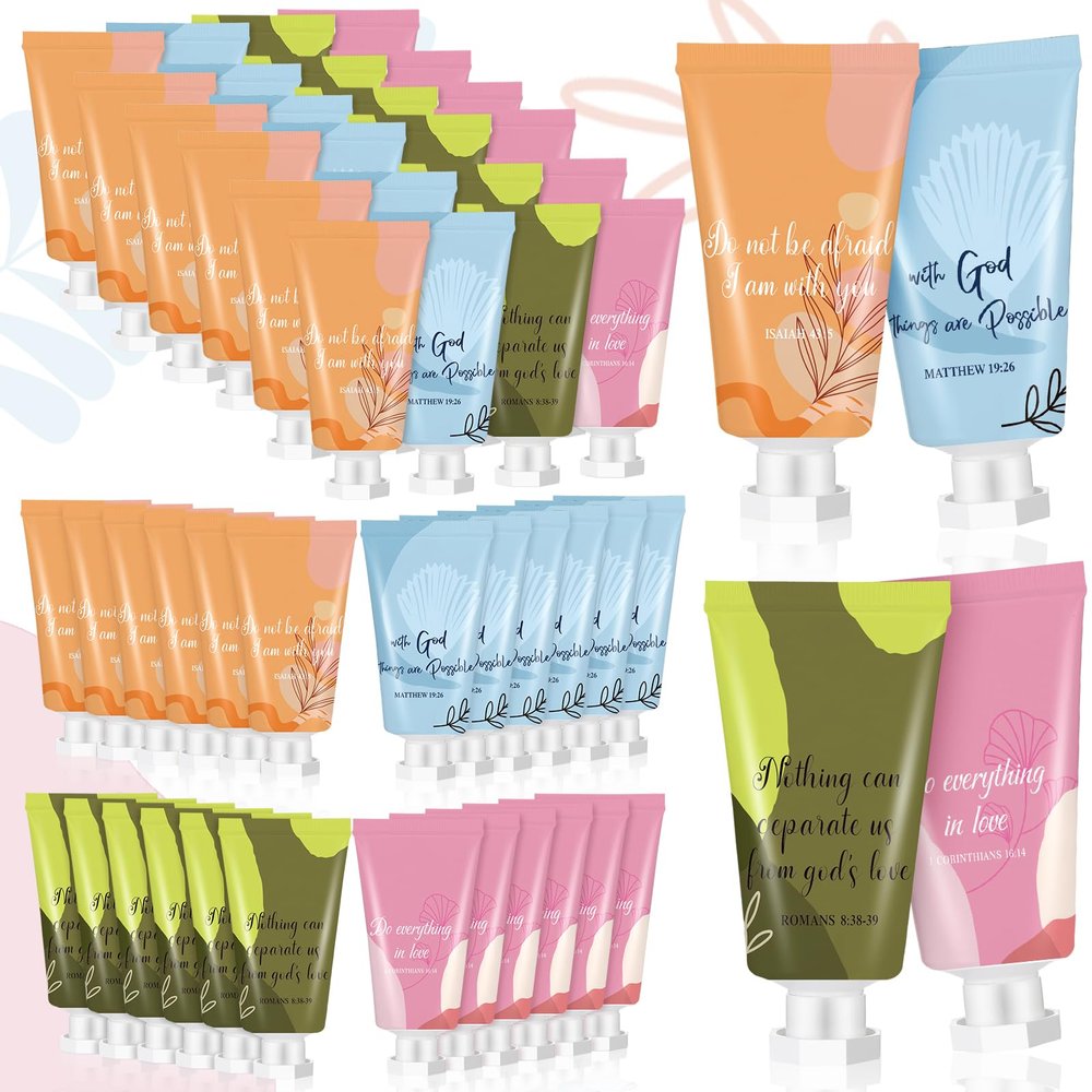 48 Pcs Christian Hand Lotion Bulk Gifts for Women Bible Verse Mini Travel Hand Cream Religious Valentine's Day Gift for Church Members Prayers Teachers Coworkers Homeless