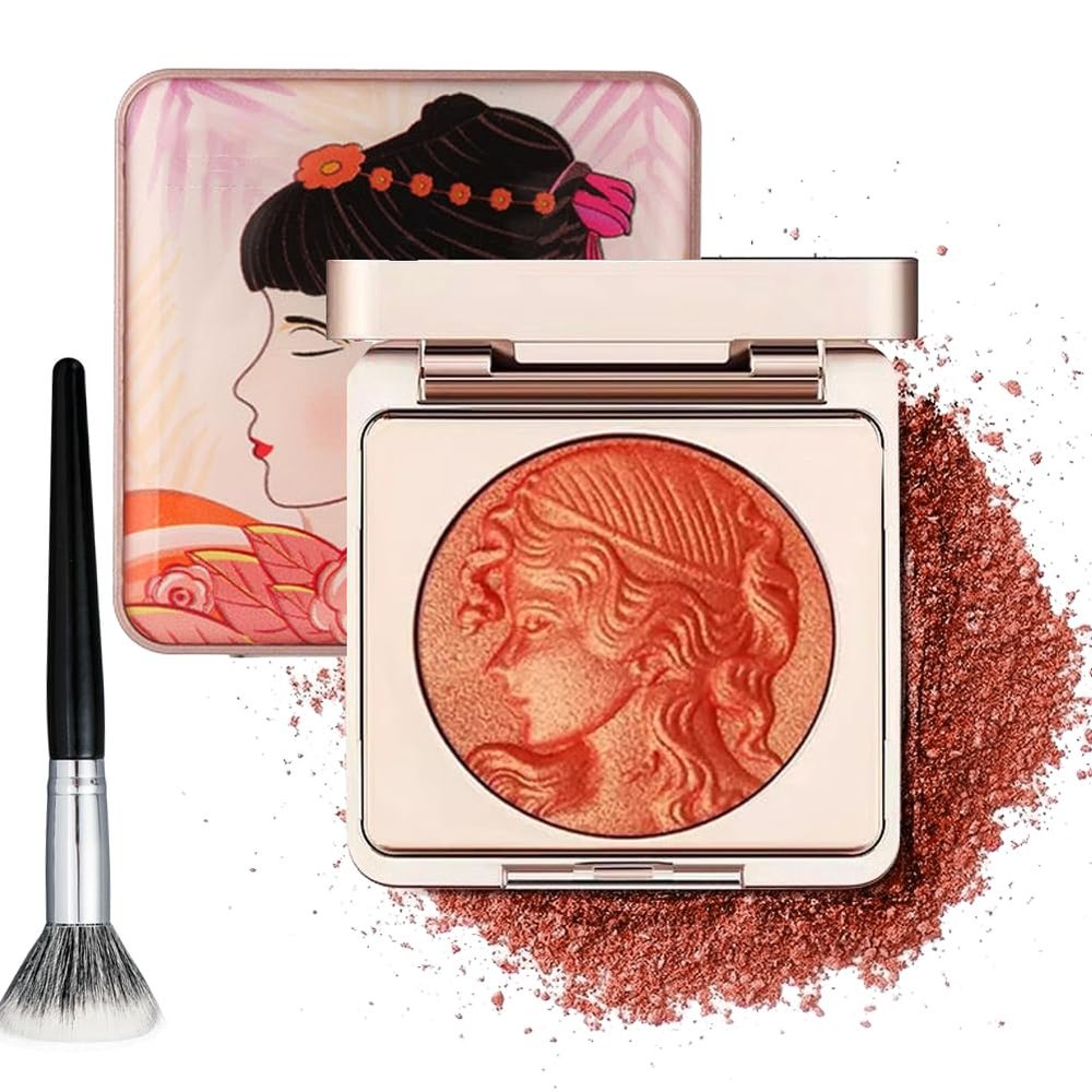 Embossed Smooth Powder Blush Palette for Cheeks, Embossed Girl Blush for Cheeks, Matte Face Powder Blush Palette,natural Matte Waterproof Blush (Orange)