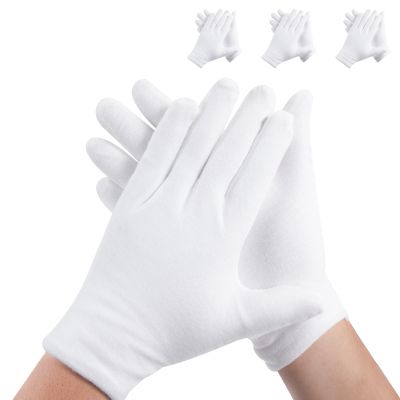 3 Pairs White Cotton Gloves for Dry Hands Sleeping, Premium Cotton Gloves for Eczema Lotion, Hand Gloves Moisturizing Overnight, White Gloves for Women & Men, Work Glove for Coin Jewelry Silver