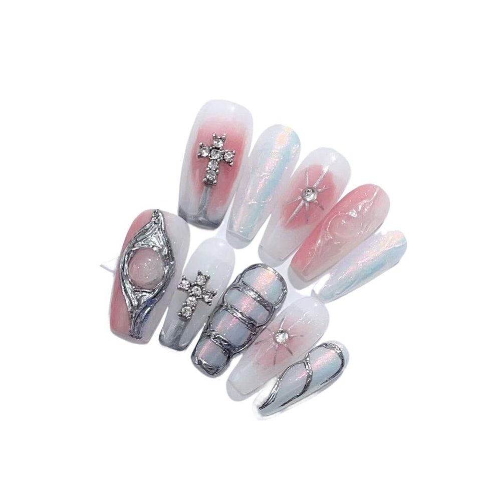 Handmade Pearl Long Nail Stickers for Gentle Tempered and Three-dimensional Hand-painted Nails(XS)