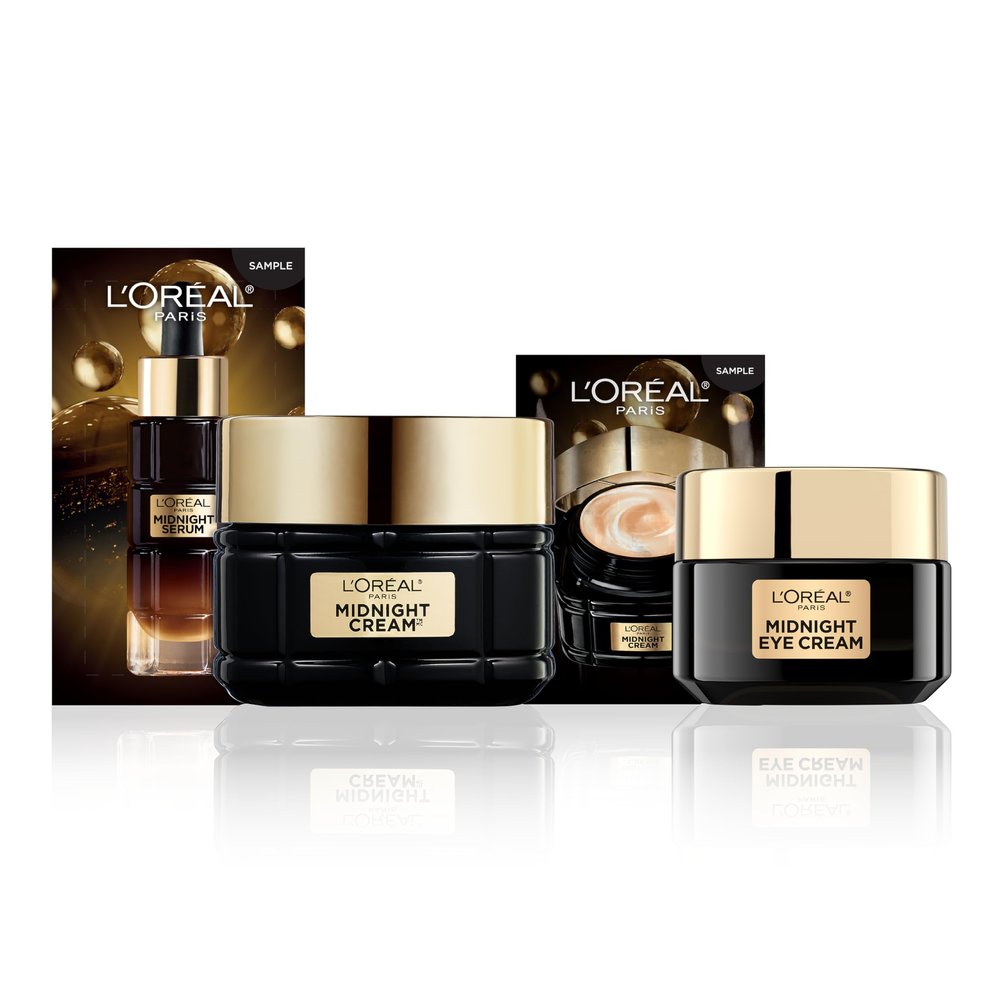 LOreal Paris Age Perfect Anti-Aging Midnight Face Cream + Midnight Eye Cream, Smooths Wrinkles & Reduces 8 signs of Eye-Aging + Face Cream Face Serum Samples