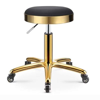 Green Round PU Leather Beauty Chair with 360 Rolling Rotation for Medical Spa Salon - Height Adjustable Lifting Wheel Stool with Gold Stainless Steel Base for Esthetician Studio