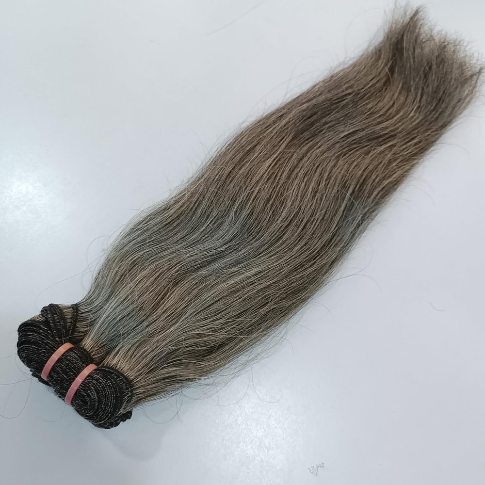 Generic Grey Human Hair Straight Weave Bundles, 100 Grams, Pack of 1, Natural Grey Silver and Black Salt and Pepper Extensions, Indian Human Hair (Normal Grey 50% Black 50% Grey, 18 Inches)
