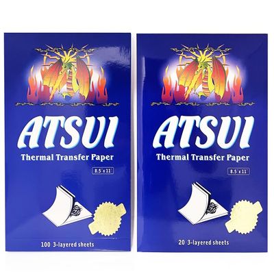 Atsui Tattoo Stencil Paper - Available in 20pcs Sheets, 100pcs Sheets, & 100 Feet Roll - Use by Hand or Stencil Machine - New and Improved Formula (20 Pack)