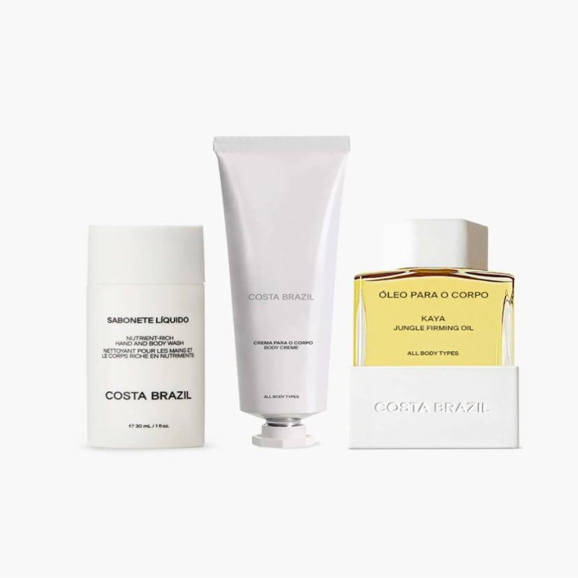 COSTA BRAZIL TRAVEL HYDRATION TRIO - Hand & Body Cleanser, Hand & Body Cream, and Kaya Firming Body - travel sizes, Clear