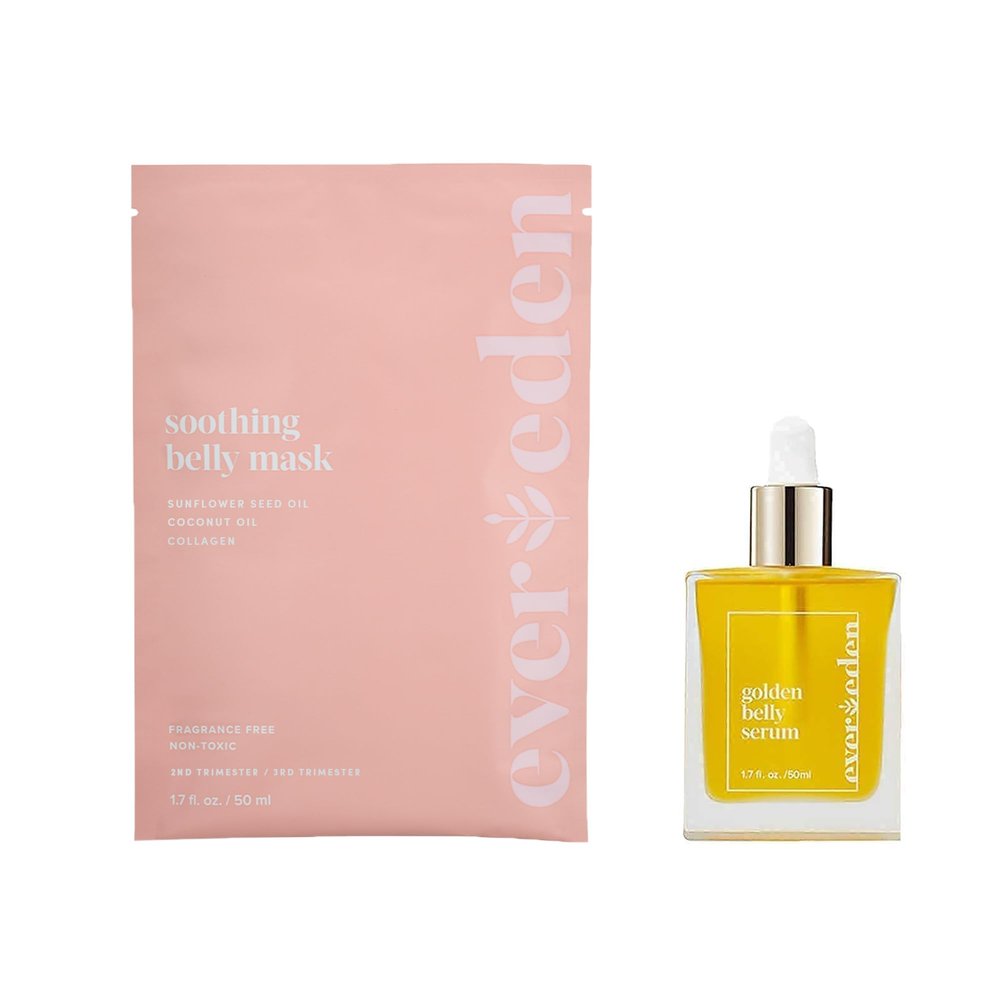 Evereden Soothing Belly Mask - 2nd/3rd Trimester Size, 1 pack & Golden Belly Serum, 1.7 fl oz | 2 Item Bundle Set | Clean Pregnancy Skincare