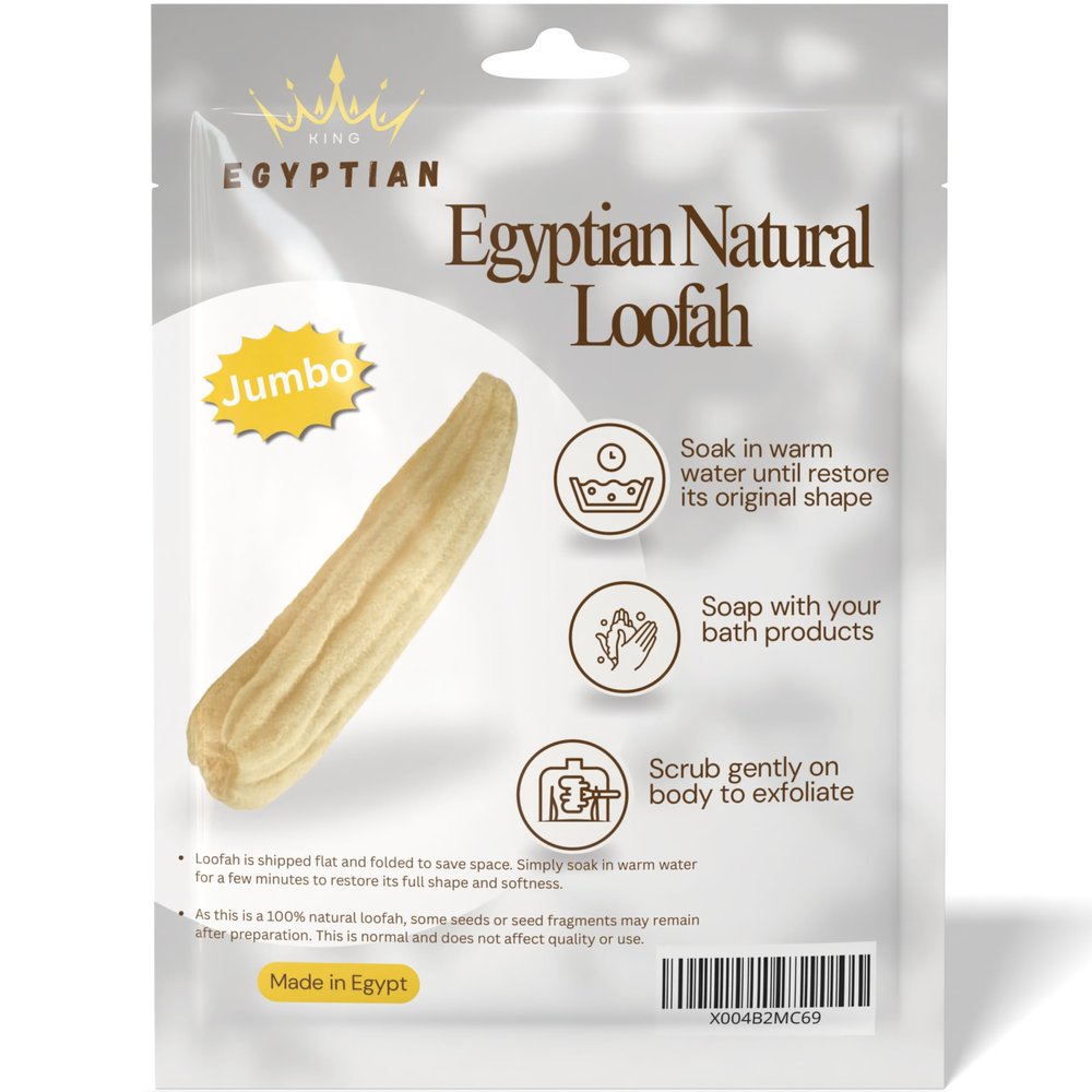 Whole Egyptian Jumbo Loofah 24"" - 28"" 100% Natural Organic Loofah Exfoliating Scrubber for Shower, Natural Loofah Sponge Body Scrubber, for Men and Women, Cream White