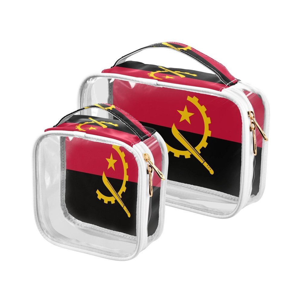 Ruhho Large Clear Travel Toiletry Bag with Zippers, PVC Waterproof Travel Organizer, Angola Flag Plastic Tote Bags, 2 pcs