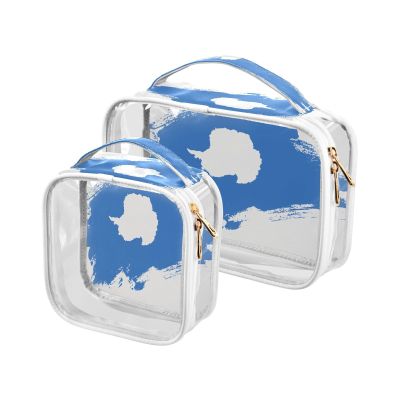 Ruhho Large Clear Travel Toiletry Bag with Zippers, PVC Waterproof Travel Organizer, Antarctica Flag Brush Stroke Plastic Tote Bags, 2 pcs