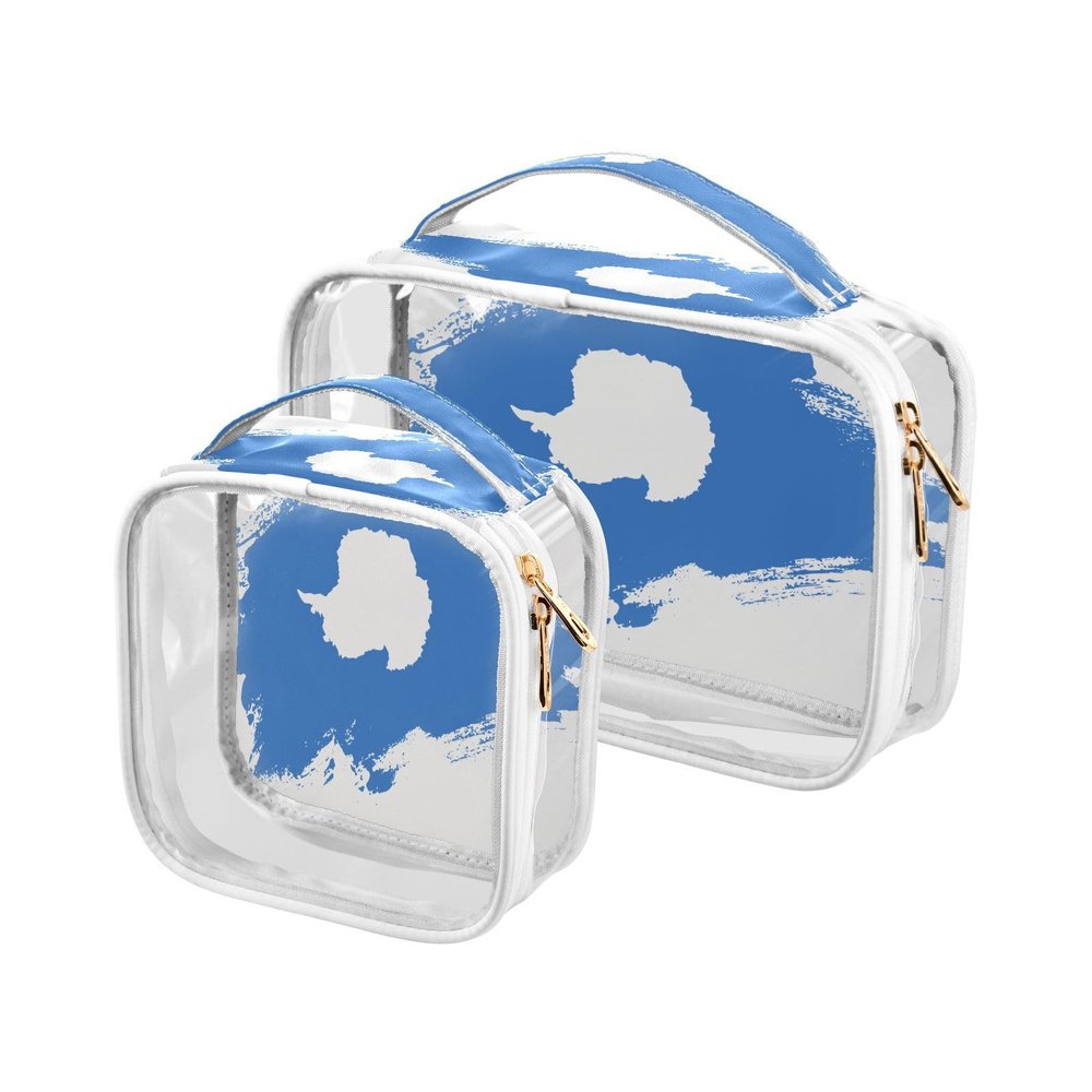 Ruhho Large Clear Travel Toiletry Bag with Zippers, PVC Waterproof Travel Organizer, Antarctica Flag Brush Stroke Plastic Tote Bags, 2 pcs