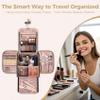 TBTOTRA Hanging Toiletry Bag & Makeup Bag for Women with Jewelry Organizer - TSA Approved Large Capacity Travel Cosmetic Organizer, Waterproof Shower Essentials Case with Transparent Pockets, Pink view 2