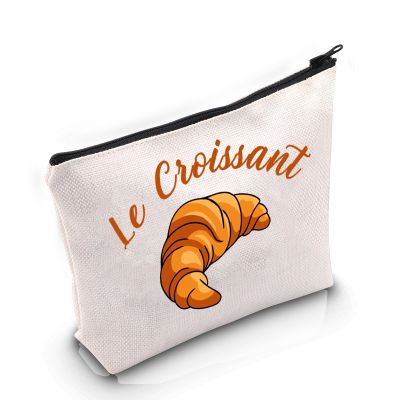 VAMSII Croissant Lover Gift Le Croissant Makeup Bag French France Lover Cosmetic Bag Bonjour Gift Paris Lover Gift (Le Croissant M)