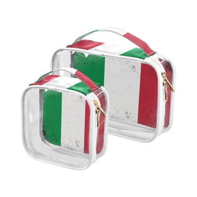 Ruhho Large Clear Travel Toiletry Bag with Zippers, PVC Waterproof Travel Organizer, Italian Flag Vintage Plastic Tote Bags, 2 pcs