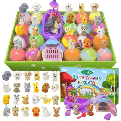 Bath Bombs for Kids with Surprise Toys Inside, 20 Kids Bath Bombs with Dog Puppy Pretend Playset, Boys Girls Gift Set for Easter Valentines Day Birthday, Bubble Bath Fizzy Ball, Easter Basket Stuffers