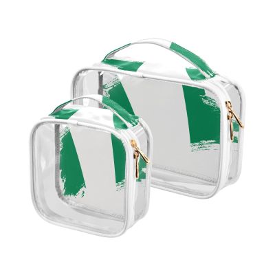 Ruhho Large Clear Travel Toiletry Bag with Zippers, PVC Waterproof Travel Organizer, Nigeria Flag Brush Stroke Plastic Tote Bags, 2 pcs