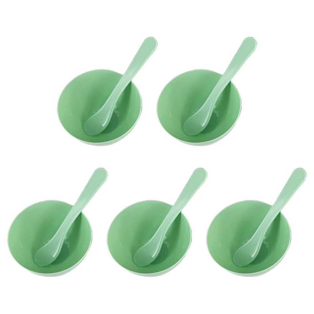 5 Sets Plastic Facial Mask Mixing Bowl with Plastic Spatula Facemask Bowl Mud Mask Mixing Bowl DIY Skin Care Mixing Tool Kit for Lady Women Home Beauty Salon Use, Green