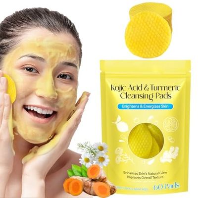 60PCS Turmeric Cleansing Pads, Face Turmeric Exfoliating Pad Infused Foaming Exfoliating Pads