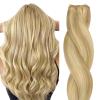 HOTBANANA Sew in Hair Extensions, 24inch 120g Light Blonde Highlighted Golden Blonde Full Head Weft Real Human Hair Extensions Straight view 1