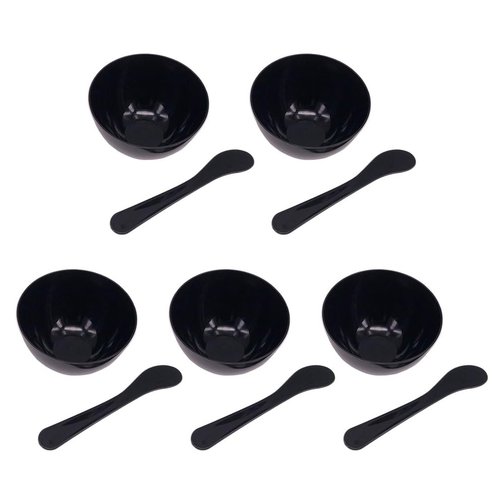 5 Sets Plastic Facial Mask Mixing Bowl with Plastic Spatula Facemask Bowl Mud Mask Mixing Bowl DIY Skin Care Mixing Tool Kit for Lady Women Home Beauty Salon Use, Black