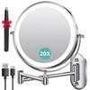 Auxmir 1X/20X Wall Mounted Makeup Mirror with Light, 8" Rechargeable Double-Sided Magnifying Mirror, Vanity Mirror Dimmable 3 Color Light, 360 Extension Rotation Foldable 14.5 Inch Arm, Chrome view 1
