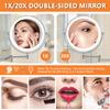 Auxmir 1X/20X Wall Mounted Makeup Mirror with Light, 8" Rechargeable Double-Sided Magnifying Mirror, Vanity Mirror Dimmable 3 Color Light, 360 Extension Rotation Foldable 14.5 Inch Arm, Chrome view 4