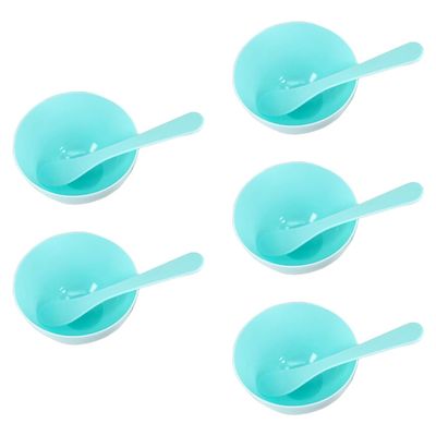 5 Sets Plastic Facial Mask Mixing Bowl with Plastic Spatula Facemask Bowl Mud Mask Mixing Bowl DIY Skin Care Mixing Tool Kit for Lady Women Home Beauty Salon Use, Blue