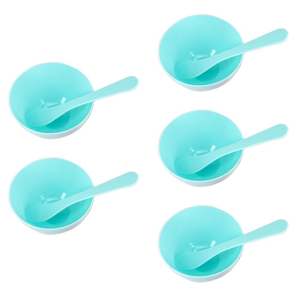5 Sets Plastic Facial Mask Mixing Bowl with Plastic Spatula Facemask Bowl Mud Mask Mixing Bowl DIY Skin Care Mixing Tool Kit for Lady Women Home Beauty Salon Use, Blue