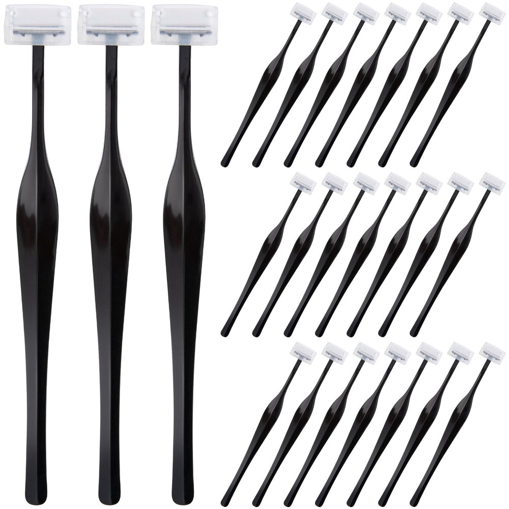 PAGOW 24pcs Eyebrow Razor, T-Shape Facial Razors for Women & Men, Eyebrow Shaper and Shaver with Protective Cover, Eyebrow Trimmer Kit for Face and Eye Brow (Black)