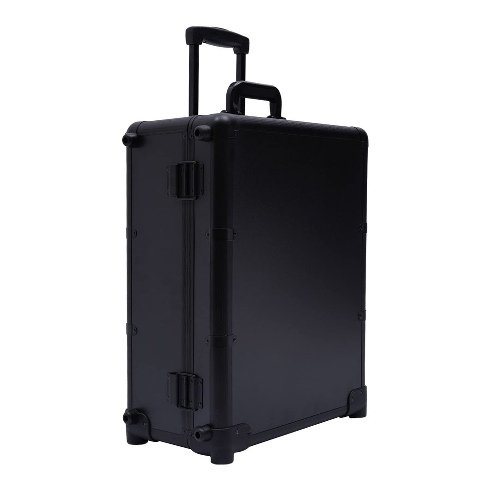 SBPKMARSCT Makeup Case, Rolling Make-Up Case Professional Makeup Station Adjustable Makeup Train Case Travel Cosmetic Storage Box w/LED Light for Hairdressers, Nail Technicians, Beauticians (Black)