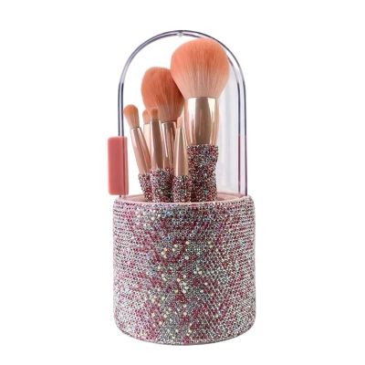 AQINMINA Sparkling Diamond Makeup Brush Set Professional, 8 Full-featured Makeup Brushes With Shiny Diamond Holder, Travel Makeup Brush Set(Pink)