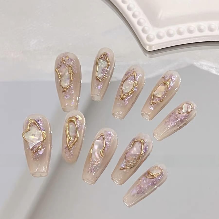 Handmade Wearing of Medium to Long Nail Stickers, Fake Nail Art Patches(Short pink,M)