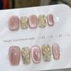 Pink Cat Eyes Gentle Handmade Nail Wearing for Autumn and Winter Short Nail Beauty False Nails(Ultrashort pink,XS) view 2