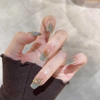 Wearing nail fake nail patch detachable manicure autumn and winter nail patch short nail(Short green,M)