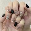 Handmade Nail Art, Black Halo Dyed Short Style, Compatible with Wearing Fake Nail Patches(M) view 3