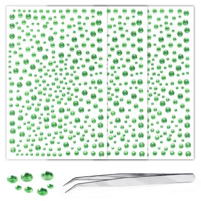 3Sheets Rhinestone Stickers for Crafts Clear Crystal Tweezers Decals Face Gems Pearls for Makeup Stick on Body 3/4/5/6MM Light Green Hair Nails Craft DIY Gems for Nails Makeup Decor 975PCS
