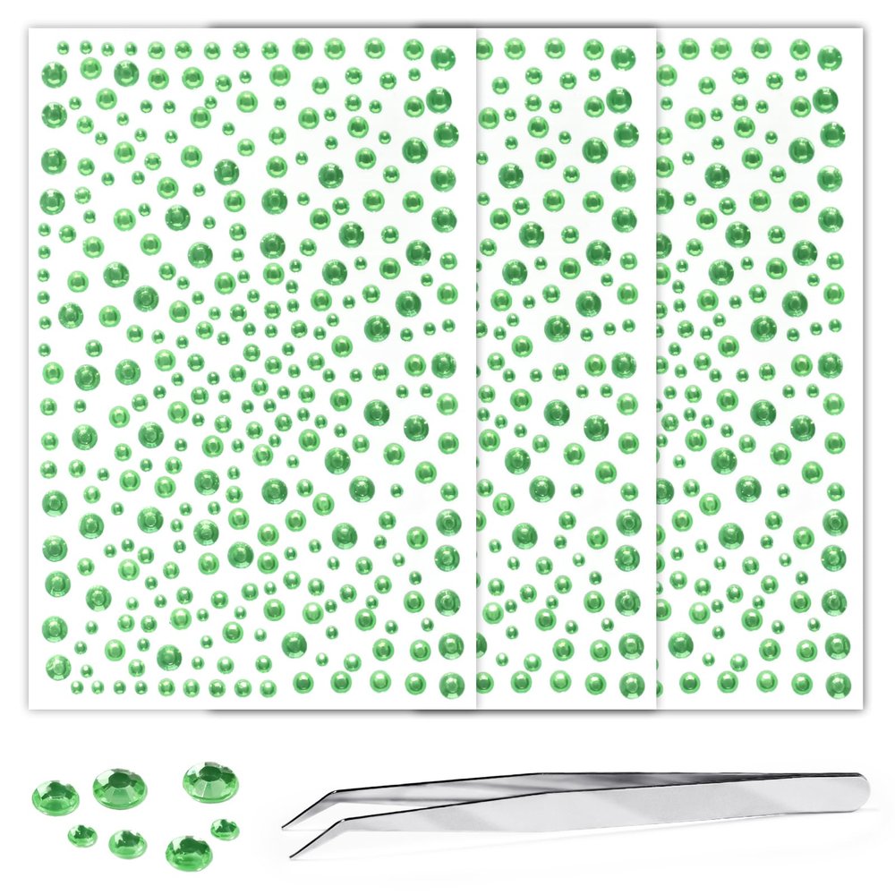 3Sheets Rhinestone Stickers for Crafts Clear Crystal Tweezers Decals Face Gems Pearls for Makeup Stick on Body 3/4/5/6MM Light Green Hair Nails Craft DIY Gems for Nails Makeup Decor 975PCS
