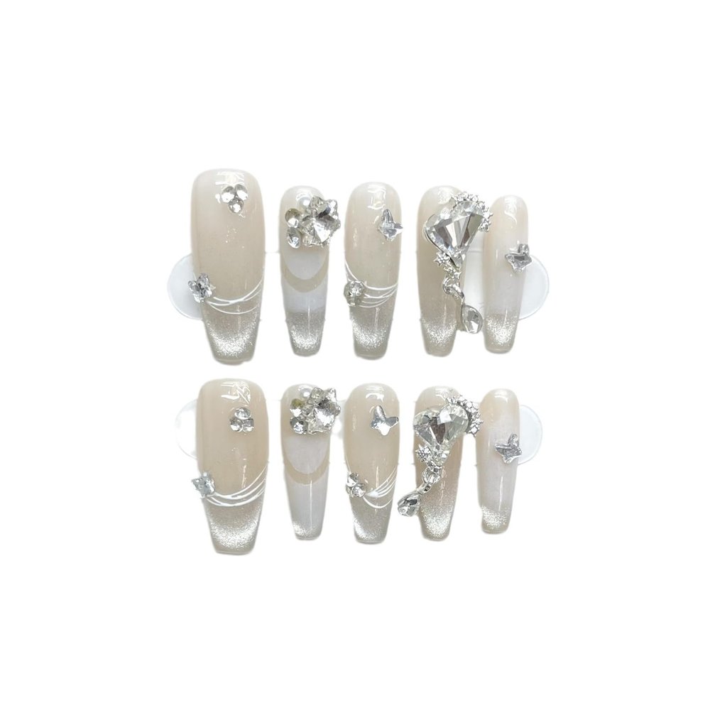 Naked Skin Shining Diamond Handmade Wearable Nail Beauty Patch Detachable False Nail Patch(L)