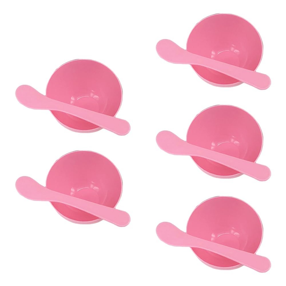 5 Sets Plastic Facial Mask Mixing Bowl with Plastic Spatula Facemask Bowl Mud Mask Mixing Bowl DIY Skin Care Mixing Tool Kit for Lady Women Home Beauty Salon Use, Pink