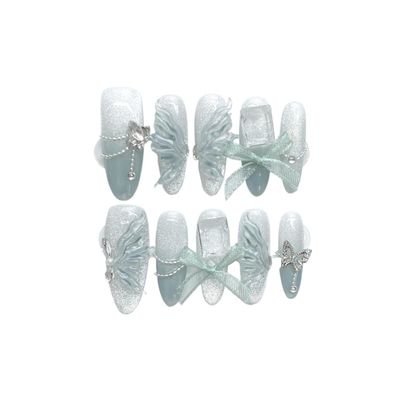 Butterfly Nail Art, Cat Eye Nail Art, Handmade Nail Art, Girl's Fake Nails(M)