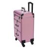 Aluminum Rolling Makeup Train Case, Portable Makeup Organizer Professional Cosmetic Trolley Large Storage Travel Beauty Luggage Trolley Salon Cosmetic Lockable w/4 Removable Wheels & 2 Sliding Drawers view 3